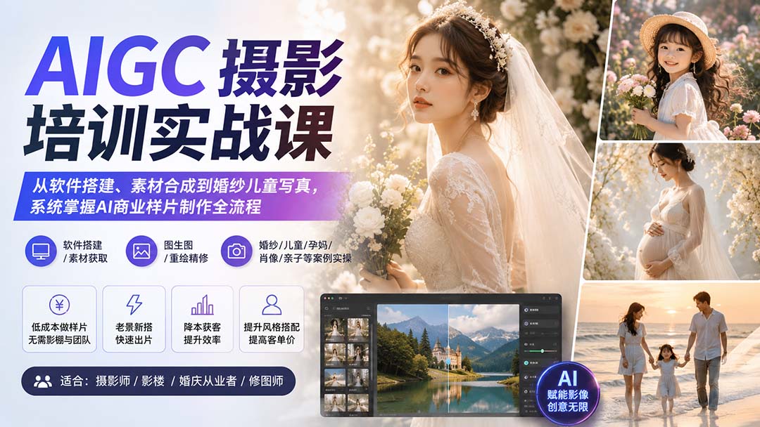(20161期)AIGC摄影培训实战课:从软件搭建、素材合成到婚纱儿童写真,系统掌握AI商业样片制作全流程网创吧-网创项目资源站-副业项目-创业项目-搞钱项目网创吧