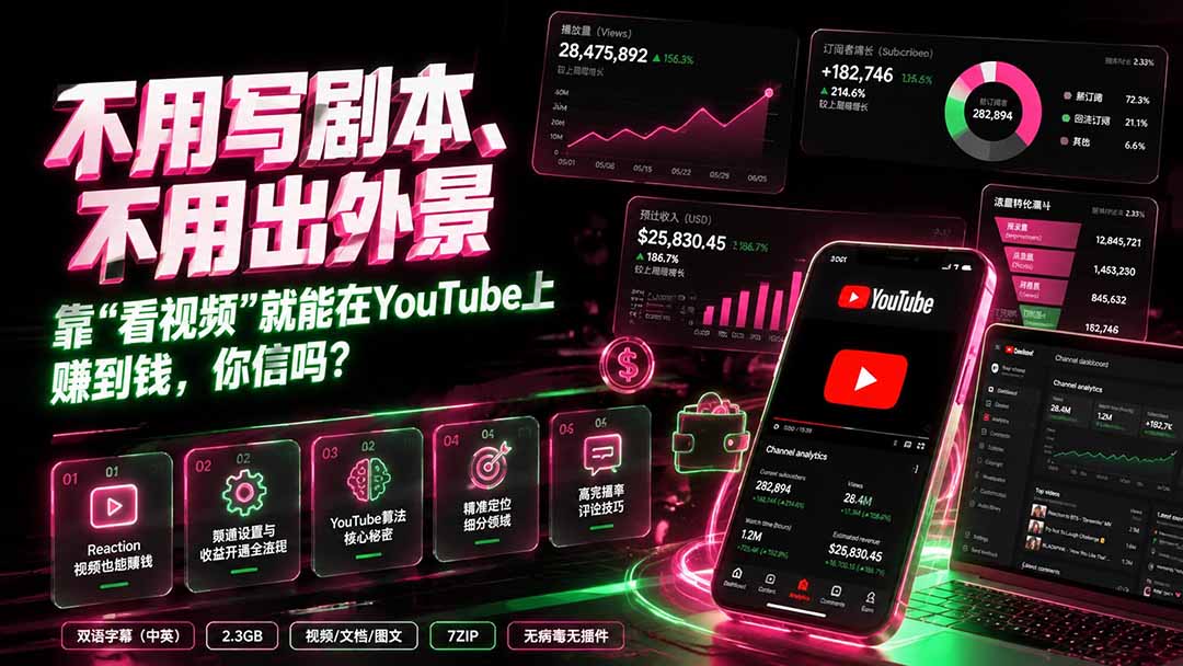 (19646期)不用写剧本、不用出外景——靠”看视频”就能在YouTube上赚到钱,你信吗?【原创双语字幕】网创吧-网创项目资源站-副业项目-创业项目-搞钱项目网创吧