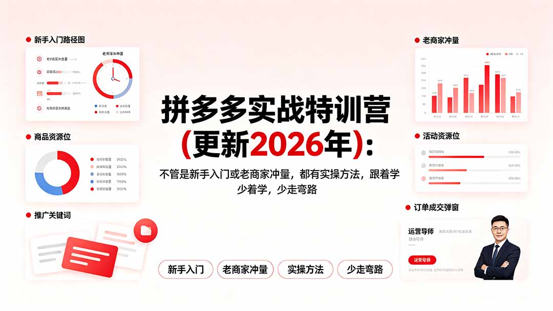 (19724期)拼多多实战特训营(更新2026年):不管是新手入门或老商家冲量,都有实操方法,跟着学,少走弯路网创吧-网创项目资源站-副业项目-创业项目-搞钱项目网创吧