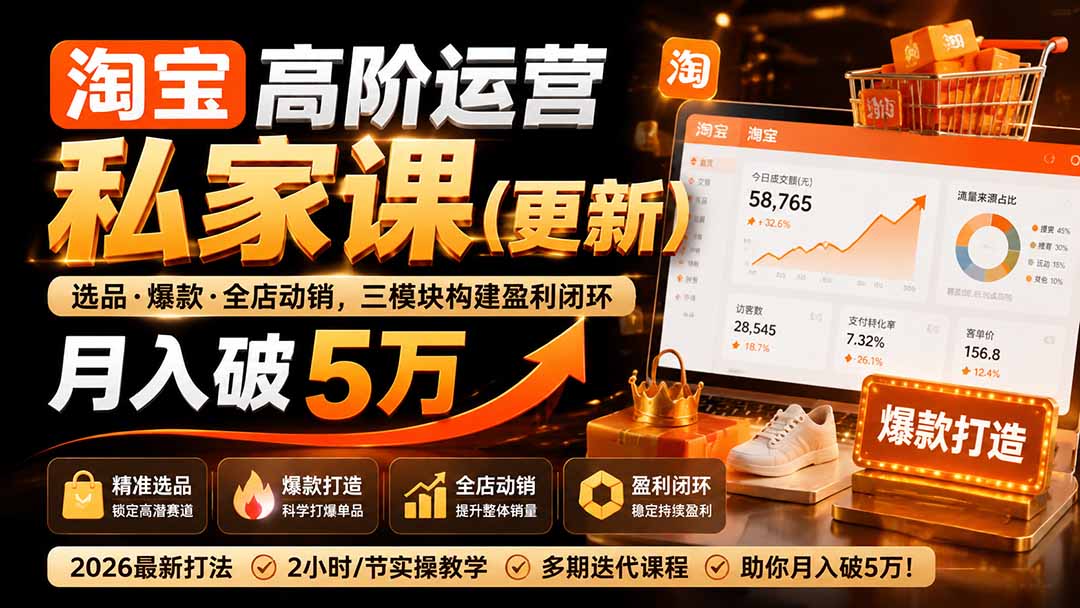 (19726期)淘宝高阶运营私家课(更新26年4月18):选品、爆款、全店动销,三模块构建盈利闭环,月入破5万网创吧-网创项目资源站-副业项目-创业项目-搞钱项目网创吧