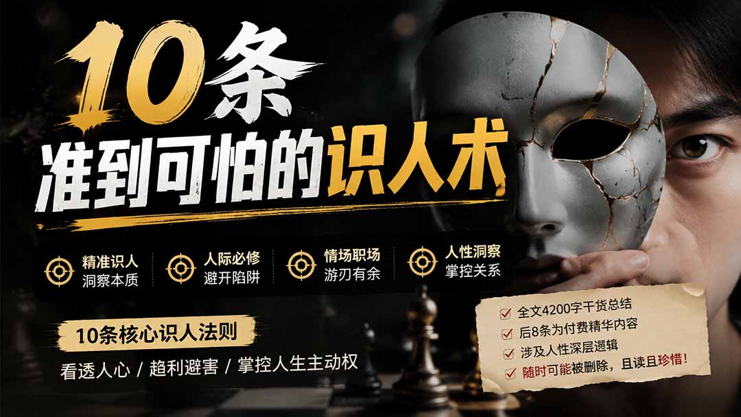 (19751期)付费文章:分享10条准到可怕的识人术术,希望能帮到大家。网创吧-网创项目资源站-副业项目-创业项目-搞钱项目网创吧
