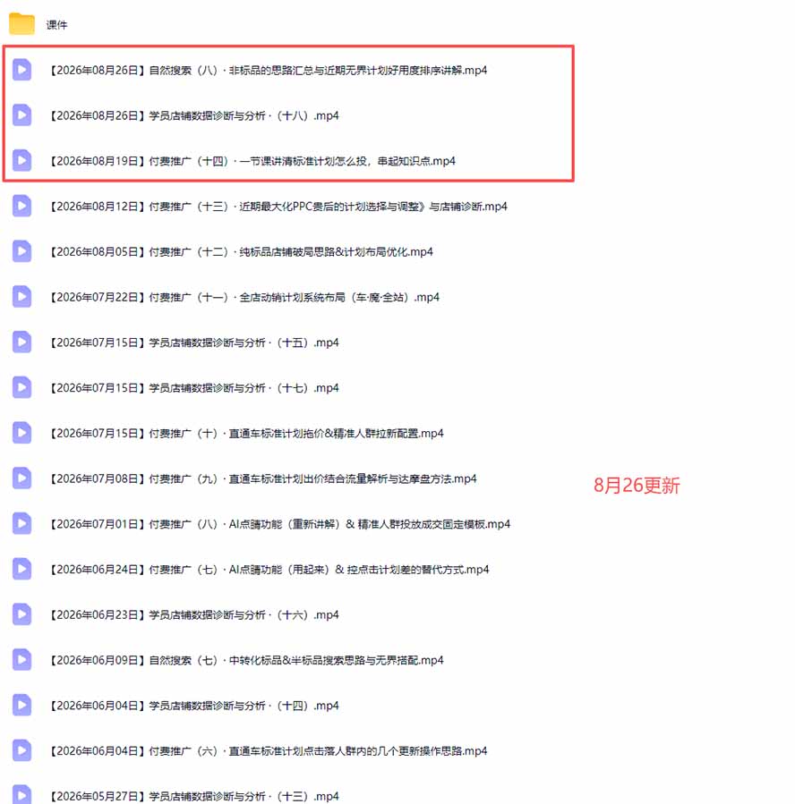 (20094期)2026淘宝电商终局之战VIP课-更新:自然搜索+直通车+无界+精准人群,系统掌握测款动销与全店推广布局方法网创吧-网创项目资源站-副业项目-创业项目-搞钱项目网创吧