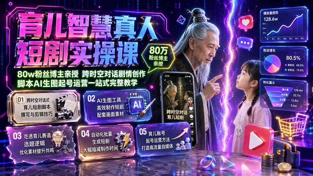 (19663期)育儿智慧真人短剧实操课|80w粉丝博主亲授,跨时空对话剧情创作,脚本AI生图起号运营一站式完整教学网创吧-网创项目资源站-副业项目-创业项目-搞钱项目网创吧