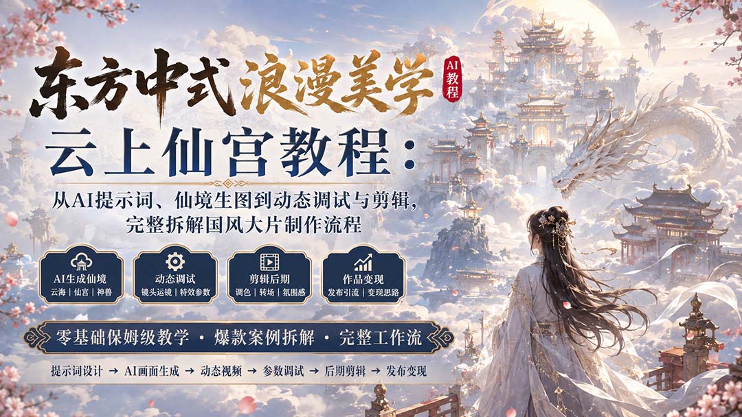 (20147期)东方中式浪漫美学云上仙宫教程:从AI提示词、仙境生图到动态调试与剪辑,完整拆解国风大片制作流程网创吧-网创项目资源站-副业项目-创业项目-搞钱项目网创吧