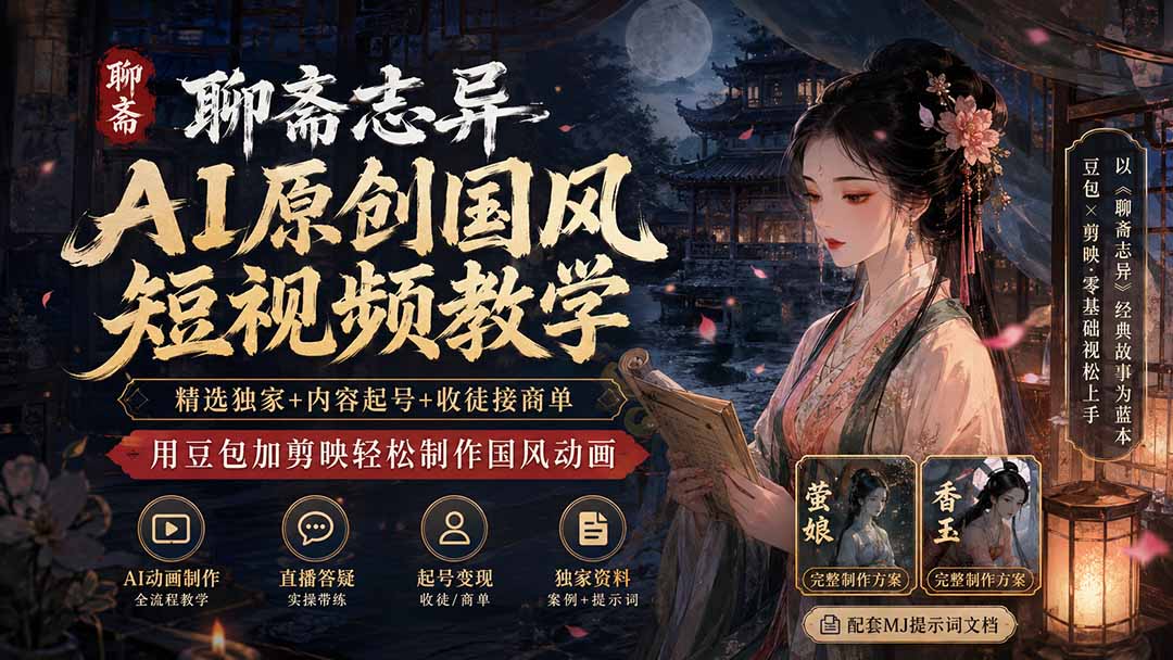 (19754期)聊斋志异AI原创国风短视频教学-更新;精选独家+内容起号+收徒接商单,用豆包加剪映轻松制作国风动画网创吧-网创项目资源站-副业项目-创业项目-搞钱项目网创吧