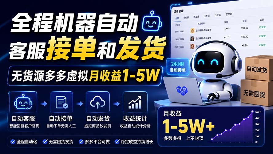 (20119期)全程机器自动客服接单和发货,无货源多多虚拟月收益1-5W网创吧-网创项目资源站-副业项目-创业项目-搞钱项目网创吧