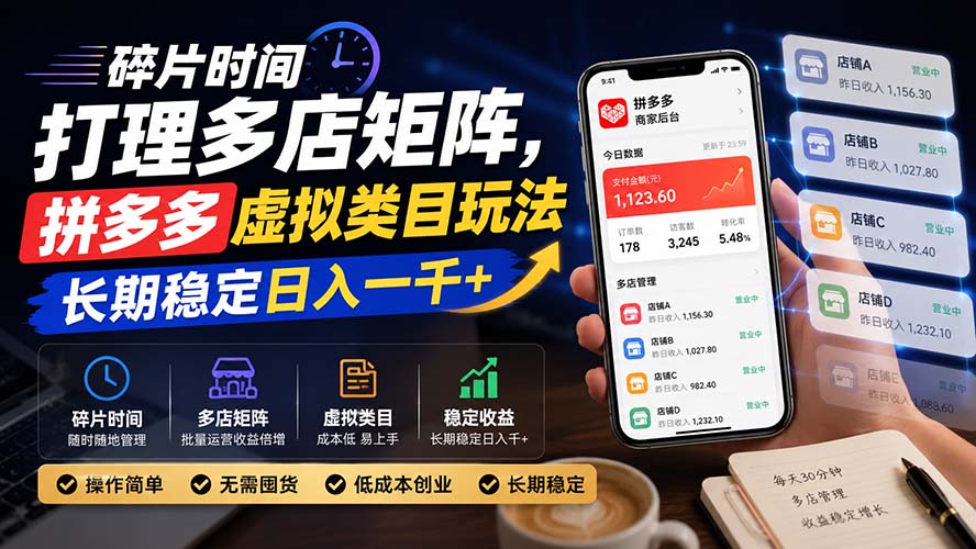 (20164期)碎片时间打理多店矩阵,拼多多虚拟类目玩法,长期稳定日入一千+网创吧-网创项目资源站-副业项目-创业项目-搞钱项目网创吧