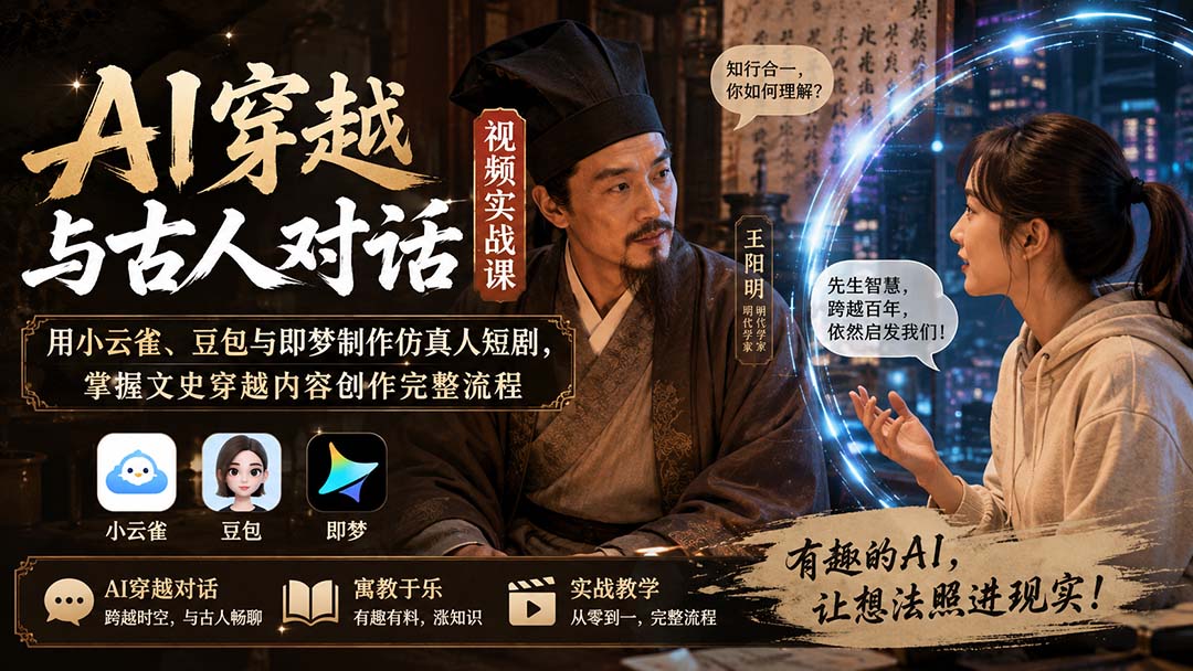 (20171期)AI穿越与古人对话视频实战课:用小云雀、豆包与即梦制作仿真人短剧,掌握文史穿越内容创作完整流程网创吧-网创项目资源站-副业项目-创业项目-搞钱项目网创吧