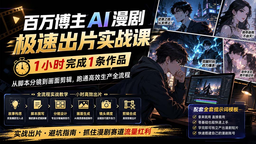 (20173期)百万博主AI漫剧极速出片实战课:1小时产出条作品,从脚本分镜到画面剪辑,跑通高效生产全流程网创吧-网创项目资源站-副业项目-创业项目-搞钱项目网创吧