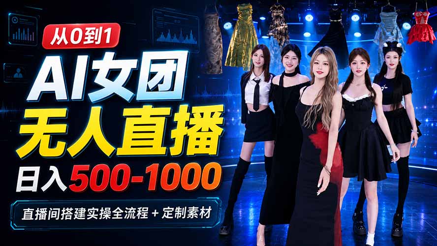 (20051期)AI 女团无人直播,躺入500‑1000每天,直播间搭建实操全流程+定制素材网创吧-网创项目资源站-副业项目-创业项目-搞钱项目网创吧