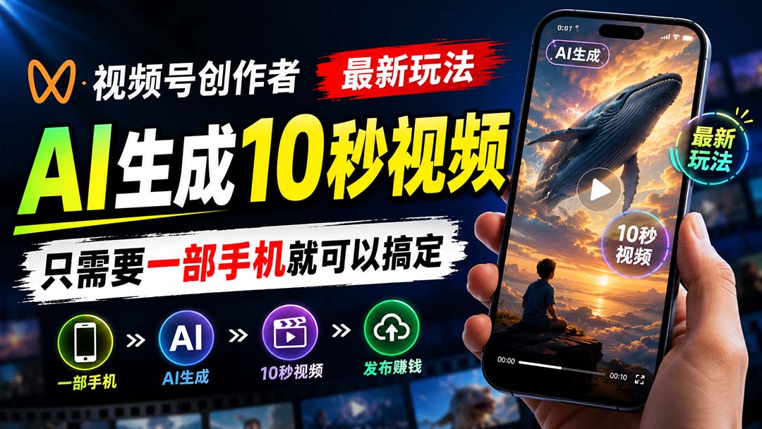 (20136期)视频号创作者最新玩法,AI生成10秒视频,只需要一部手机就可以搞定网创吧-网创项目资源站-副业项目-创业项目-搞钱项目网创吧