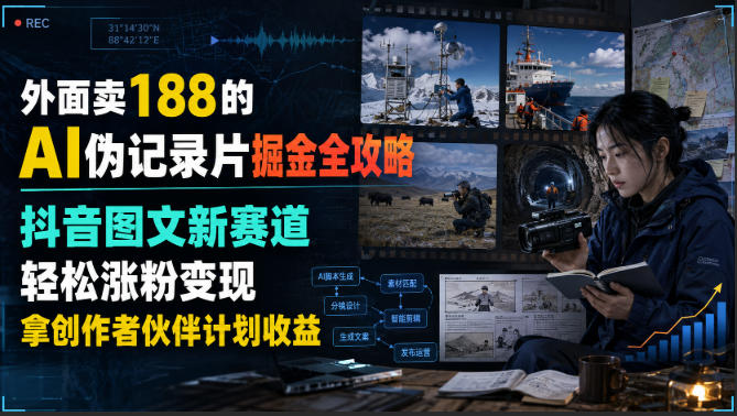 外面卖188的AI伪记录片掘金全攻略,抖音图文新赛道,轻松涨粉变现,拿创作者伙伴计划收益【文档】网创吧-网创项目资源站-副业项目-创业项目-搞钱项目网创吧