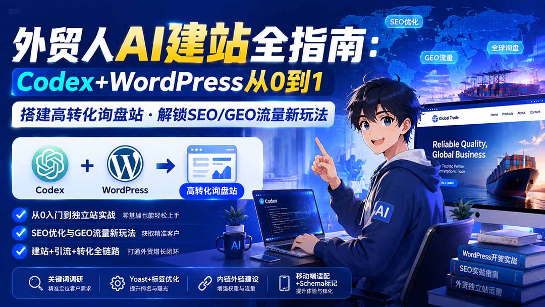 (20003期)外贸人AI建站全指南:Codex+WordPress从0到1·搭建高转化询盘站·解锁SEO/GEO流量新玩法-更新8月网创吧-网创项目资源站-副业项目-创业项目-搞钱项目网创吧