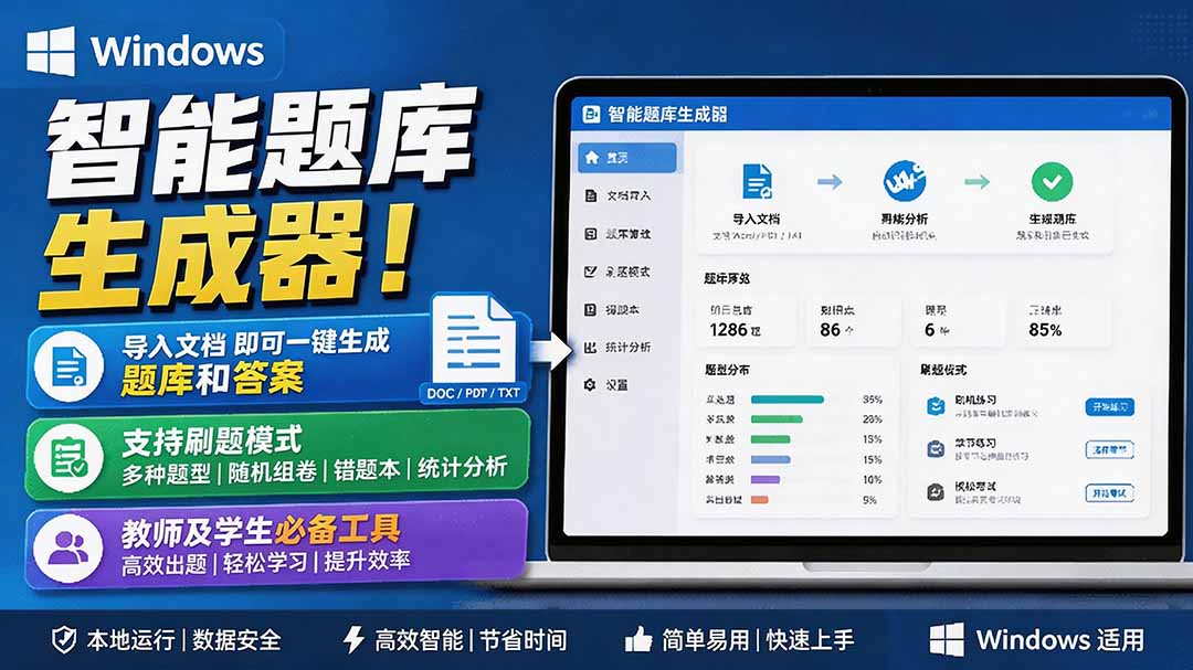 （19855期）Windows 智能题库刷题软件！导入文档一键生成题库和答案，并支持刷题模式，教师及学生必备工具 原创网创吧-网创项目资源站-副业项目-创业项目-搞钱项目网创吧