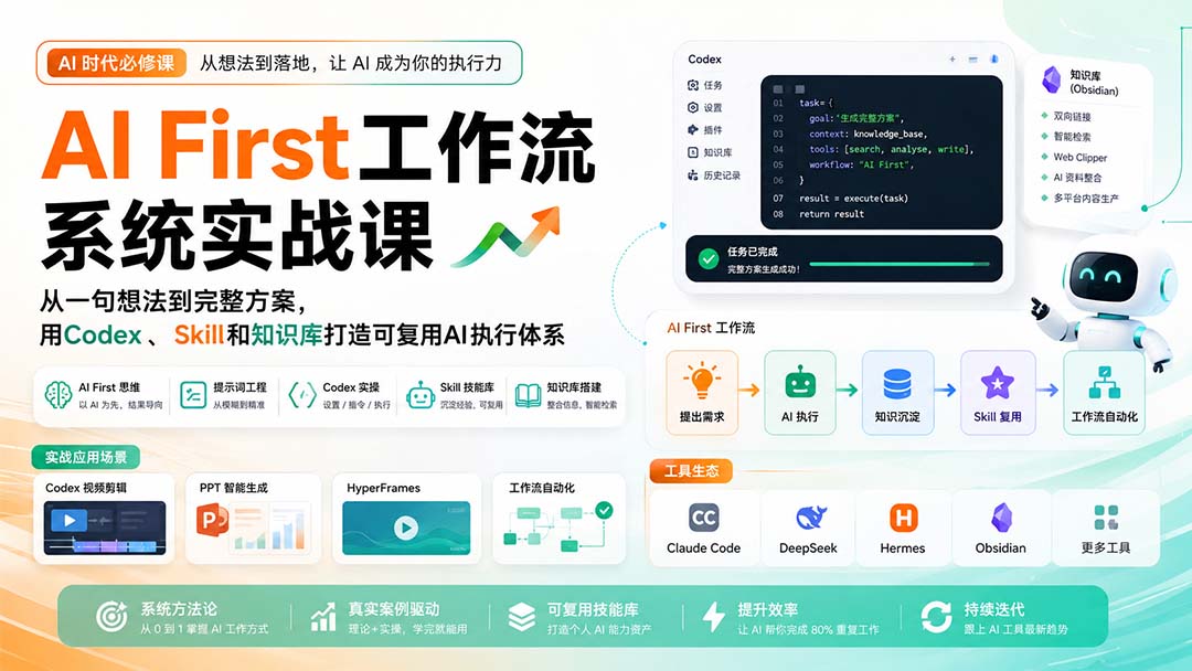 (20104期)AI First工作流系统实战课:从一句想法到完整方案,用Codex、Skill和知识库打造可复用AI执行体系网创吧-网创项目资源站-副业项目-创业项目-搞钱项目网创吧