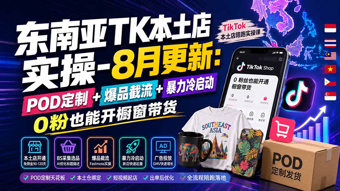 (19963期)东南亚TK本土店实操-8月更新:POD定制+爆品截流+暴力冷启动,0粉也能开橱窗带货网创吧-网创项目资源站-副业项目-创业项目-搞钱项目网创吧