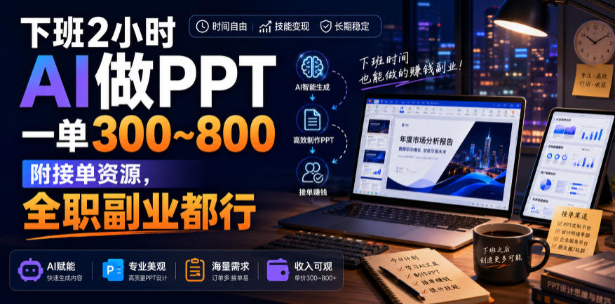 下班2小时AI做PPT，一单300~800，附接单资源，全职副业都行【揭秘】网创吧-网创项目资源站-副业项目-创业项目-搞钱项目网创吧