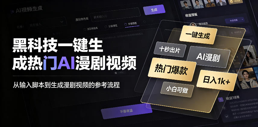 黑科技一键生成热门AI漫剧视频，十秒钟即可搞定，小白也能日入1k+【揭秘】网创吧-网创项目资源站-副业项目-创业项目-搞钱项目网创吧