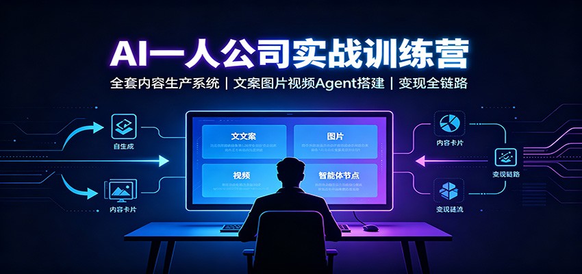 AI创作一人公司实战训练营：全套内容生产系统，文案图片视频Agent搭建变现全链路网创吧-网创项目资源站-副业项目-创业项目-搞钱项目网创吧