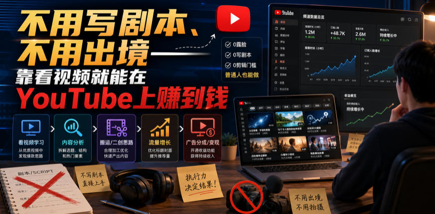 不用写剧本、不用出境——靠看视频就能在YouTube上賺到钱【原创双语字幕】网创吧-网创项目资源站-副业项目-创业项目-搞钱项目网创吧