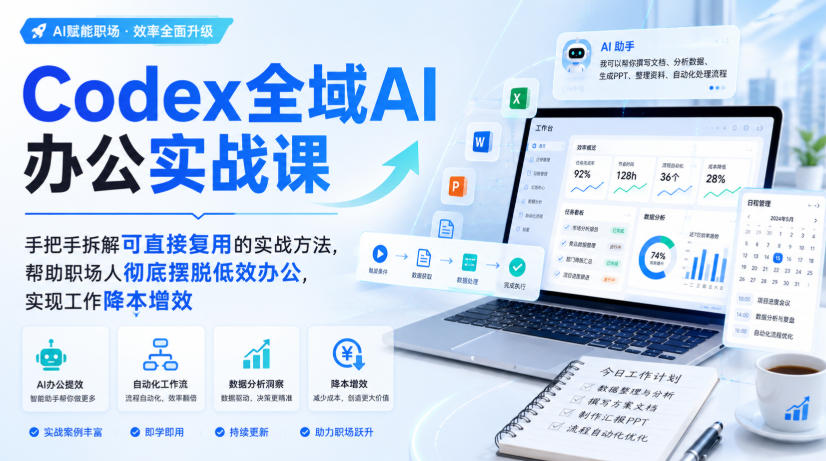 Codex全域AI办公实战课,手把手拆解可直接复用的实战方法,帮助职场人彻底摆脱低效办公,实现工作降本增效网创吧-网创项目资源站-副业项目-创业项目-搞钱项目网创吧