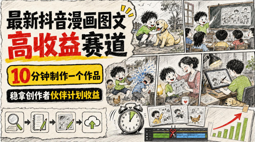 最新抖音漫画图文高收益赛道,10分钟制作一个作品,稳拿创作者伙伴计划收益网创吧-网创项目资源站-副业项目-创业项目-搞钱项目网创吧