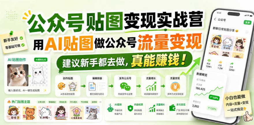 公众号贴图变现实战营,用AI贴图做公众号流量变现,建议新手都去做,真能賺钱!网创吧-网创项目资源站-副业项目-创业项目-搞钱项目网创吧