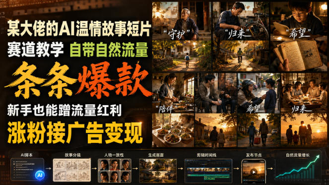 某大佬的AI温情故事短片赛道教学,自带自然流量,条条爆款,新手也能蹭流量红利,涨粉接广告变现网创吧-网创项目资源站-副业项目-创业项目-搞钱项目网创吧