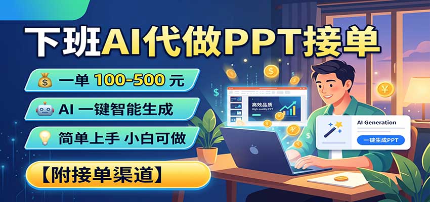 下班AI代做PPT接单,一单100-500,AI一键生成,小白也能做,附接单渠道网创吧-网创项目资源站-副业项目-创业项目-搞钱项目网创吧