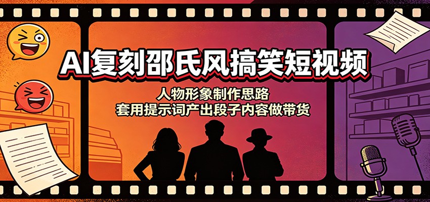 AI复刻邵氏风搞笑短视频：人物形象制作思路，套用提示词产出段子内容做带货网创吧-网创项目资源站-副业项目-创业项目-搞钱项目网创吧