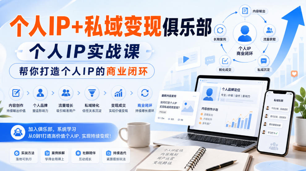个人IP+私域变现俱乐部,个人IP实战课,帮你打造个人IP的商业闭环网创吧-网创项目资源站-副业项目-创业项目-搞钱项目网创吧