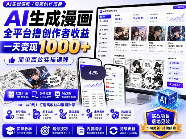 AI生成漫画全平台撸创作者收益内部课程,实操最高单日变现1k+网创吧-网创项目资源站-副业项目-创业项目-搞钱项目网创吧
