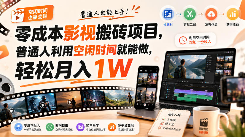 零成本影视搬砖项目,普通人利用空闲时间就能做,轻松月入1W【揭秘】网创吧-网创项目资源站-副业项目-创业项目-搞钱项目网创吧
