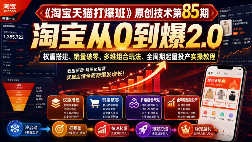 《淘宝天猫打爆班》原创技术第85期,淘宝从0到爆2.0,权重搭建、销量破零、多维组合玩法、全周期起量投产实操教程网创吧-网创项目资源站-副业项目-创业项目-搞钱项目网创吧