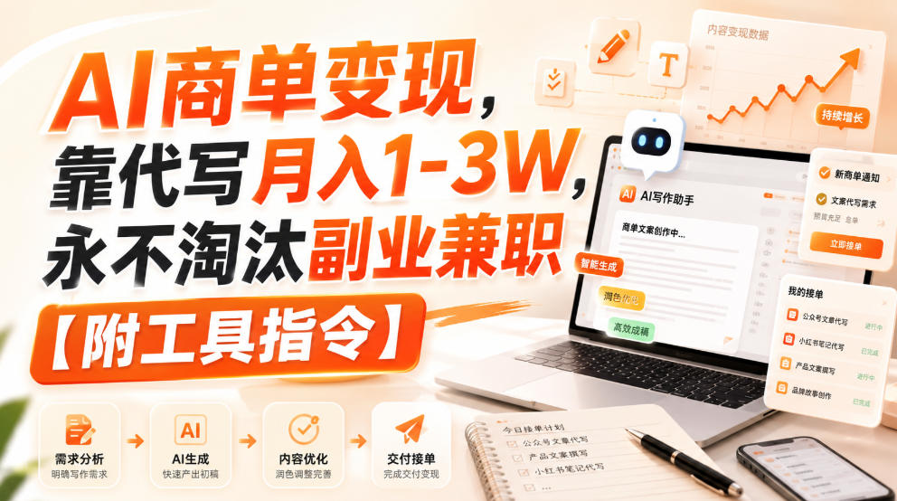 AI商单变现,靠代写月入1-3W,永不淘汰副业兼职【附工具指令】【揭秘】网创吧-网创项目资源站-副业项目-创业项目-搞钱项目网创吧