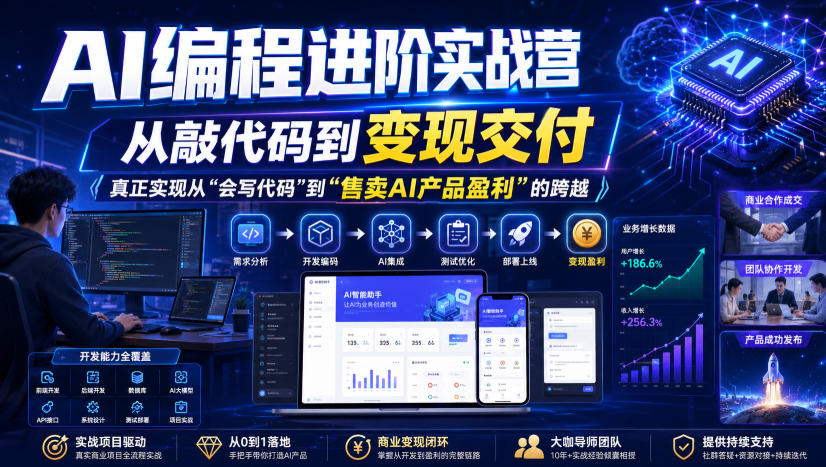 AI编程进阶实战营，从敲代码到变现交付，，真正实现从“会写代码”到“售卖AI产品盈利”的跨越网创吧-网创项目资源站-副业项目-创业项目-搞钱项目网创吧
