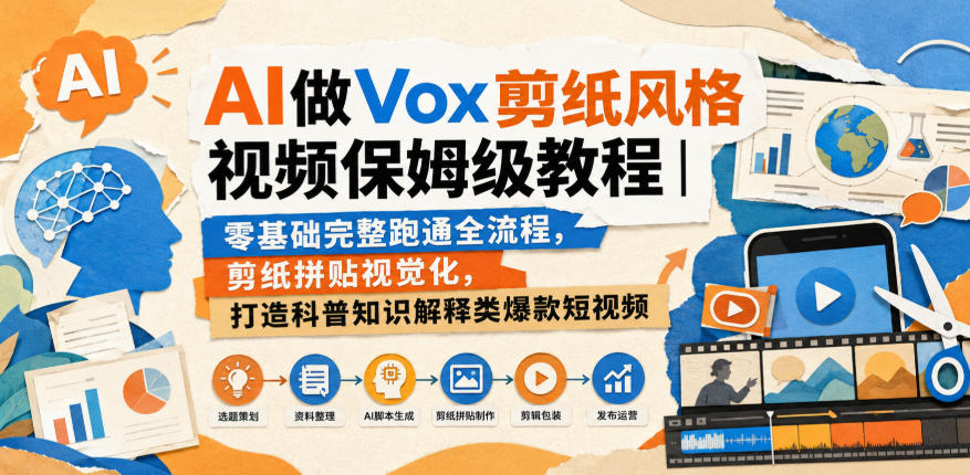 AI做Vox剪纸风格视频保姆级教程｜零基础完整跑通全流程，剪纸拼贴视觉化，打造科普知识解释类爆款短视频网创吧-网创项目资源站-副业项目-创业项目-搞钱项目网创吧