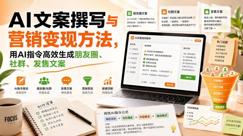 AI文案撰写与营销变现方法,用AI指令高效生成朋友圈、社群、发售文案网创吧-网创项目资源站-副业项目-创业项目-搞钱项目网创吧