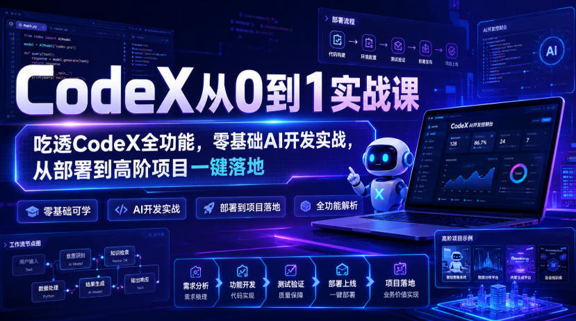 CodeX从0到1实战课,吃透CodeX全功能,零基础AI开发实战,从部署到高阶项目一键落地网创吧-网创项目资源站-副业项目-创业项目-搞钱项目网创吧