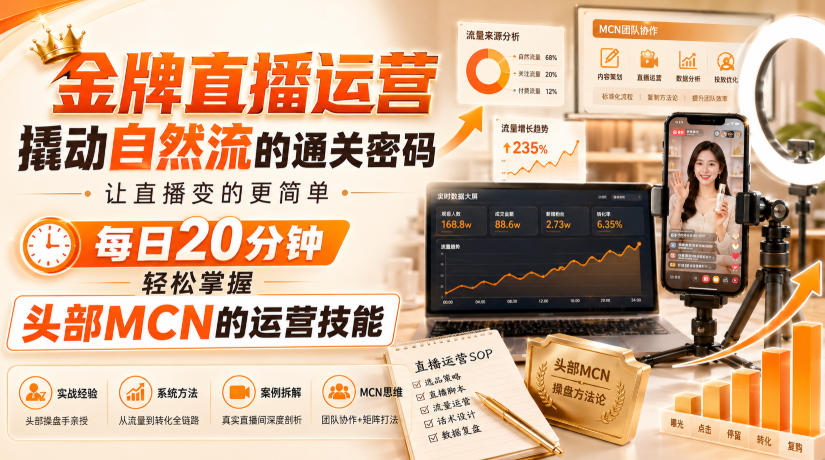 金牌直播运营撬动自然流的通关密码,让直播变的更简单,每日20分钟,轻松掌握头部MCN的运营技能网创吧-网创项目资源站-副业项目-创业项目-搞钱项目网创吧
