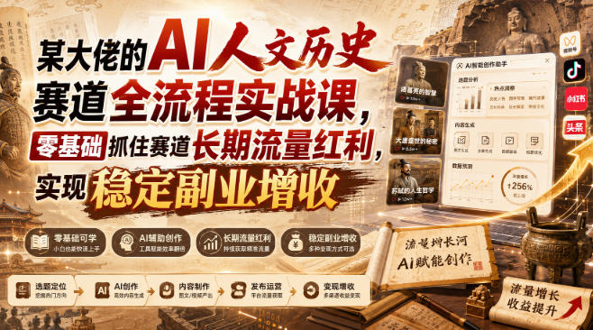 某大佬的AI人文历史赛道全流程实战课，零基础抓住赛道长期流量红利，实现稳定副业增收网创吧-网创项目资源站-副业项目-创业项目-搞钱项目网创吧
