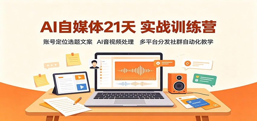 AI自媒体21天实战训练营：账号定位选题文案，AI音视频处理，多平台分发社群自动化教学网创吧-网创项目资源站-副业项目-创业项目-搞钱项目网创吧
