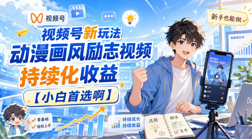 视频号新玩法动漫画风励志视频,持续化收益【小白首选啊】网创吧-网创项目资源站-副业项目-创业项目-搞钱项目网创吧
