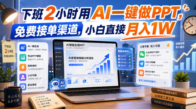 下班2小时用AI一键做PPT，免费接单渠道，小白直接月入1W【揭秘】网创吧-网创项目资源站-副业项目-创业项目-搞钱项目网创吧