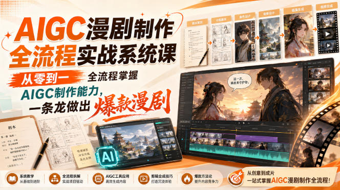 AIGC漫剧制作全流程实战系统课，从零到一全流程掌握AIGC制作能力，一条龙做出爆款漫剧网创吧-网创项目资源站-副业项目-创业项目-搞钱项目网创吧