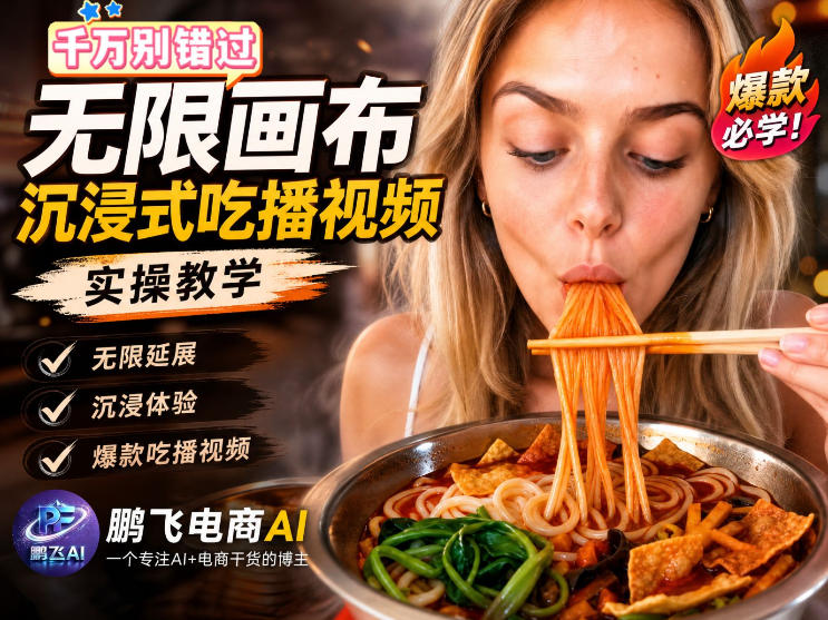 保姆级教程|用AI无线画布做沉浸式吃播,3步直接出片,无线画布工作流,操作简单好上手网创吧-网创项目资源站-副业项目-创业项目-搞钱项目网创吧