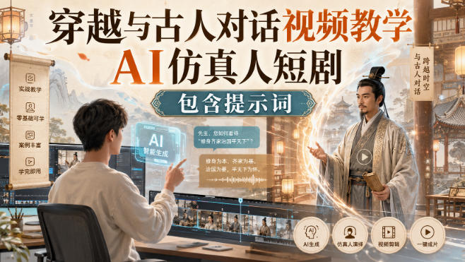 穿越与古人对话视频教学,AI仿真人短剧,包含提示词网创吧-网创项目资源站-副业项目-创业项目-搞钱项目网创吧