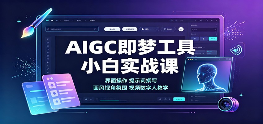 AIGC即梦工具小白实战课：界面操作，提示词撰写，画风视角氛围视频数字人教学网创吧-网创项目资源站-副业项目-创业项目-搞钱项目网创吧