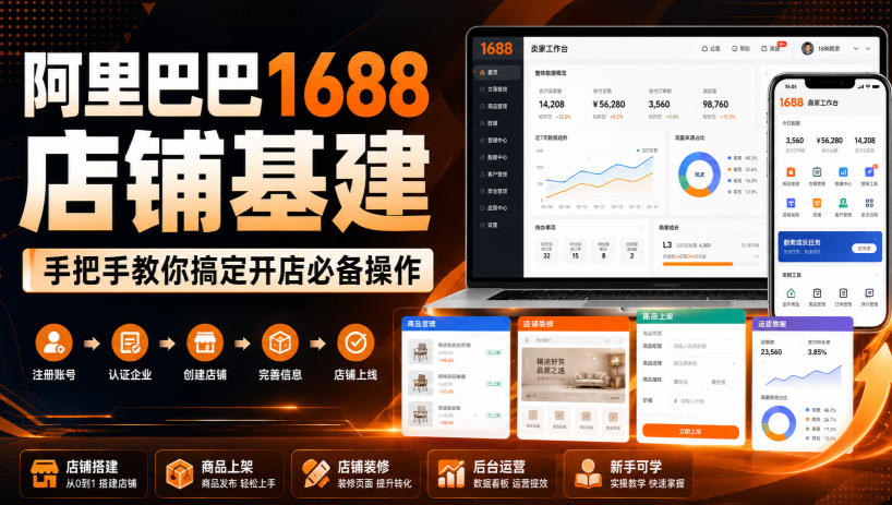 阿里巴巴1688店铺基建,手把手教你搞定开店必备操作(更新8月)网创吧-网创项目资源站-副业项目-创业项目-搞钱项目网创吧