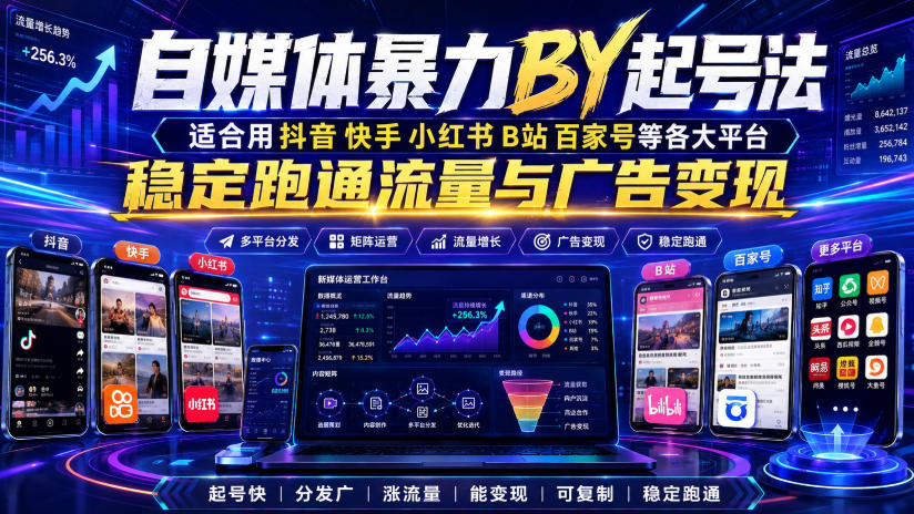 自媒体暴力搬运起号法,适合用抖音快手小红书B站百家号等各大平台,稳定跑通流量与广告变现网创吧-网创项目资源站-副业项目-创业项目-搞钱项目网创吧